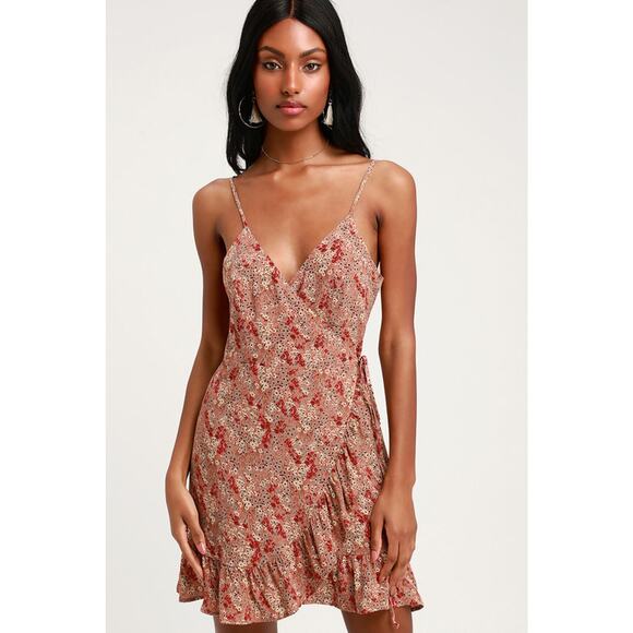 Free People Pink Floral Wrap Mini Dress - Picture 1 of 5